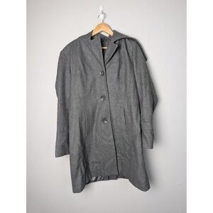 Esprit Coat Womens L Gray Overcoat Mid-Length Collared Lined Pockets Button
